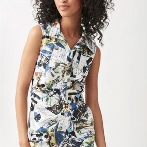 Joseph Ribkoff Postcard Print Dress Style 221086 Size 16 Resort Vacation